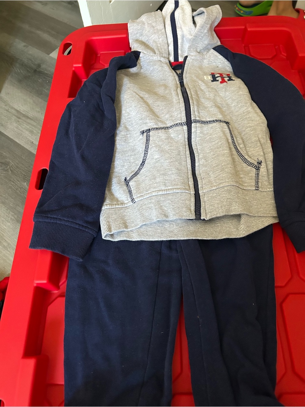 Kids Hooded Sweatshirt & Jogger Set - Navy and Light Gray